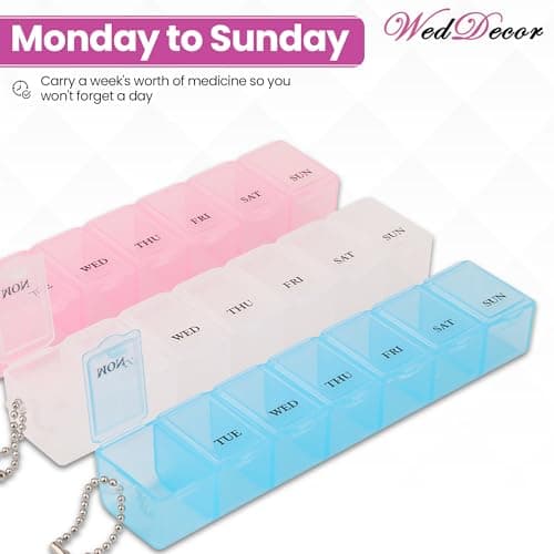WedDecor 3-Pack 7-Day One-Time-A-Day Travel Pill Box Organiser – Moisture-Proof Transparent Medicine Organiser with Snap Lids, 7-Compartment Case for Health & Personal Care — view 6