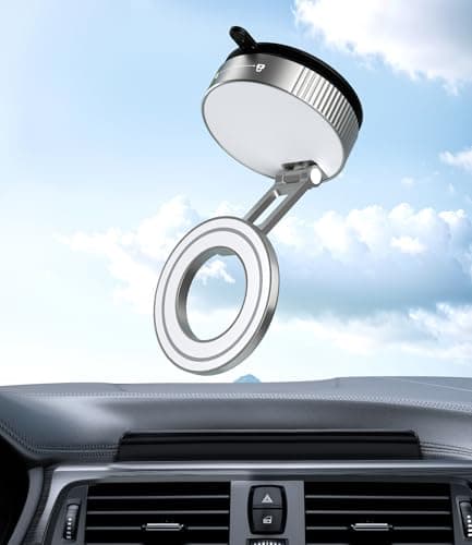 CloudValley Magnetic Phone Holder for Car, 360°Rotatable Foldable Phone Mount with Strong Vacuum Suction Cup, Universal Stand for iPhone 16/15/14, Samsung Compatible with Mirror, Windscreen, Silver