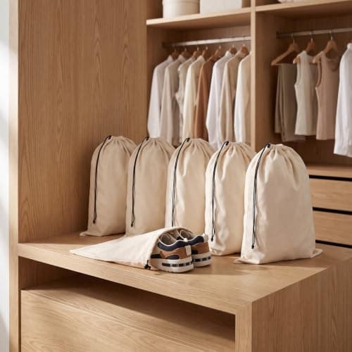 Focenat 5 Pack Shoe Bags for Travel, 45 x 35 cm Cotton Drawstring Storage — view 3