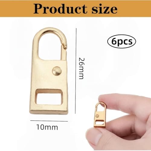 Zipper Pull Replacement,6 Pcs Metal Zipper Repair Tab for Luggage BackpacksJackets Handbags,Universal Zip Head Fixer for Suitcases Purses Clothing(Gold) — view 3