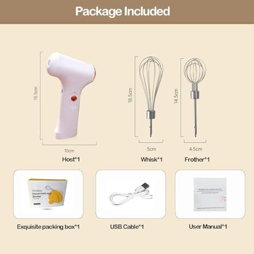 FIOUSY Electric Hand Whisk, USB Rechargeable, Wireless Portable Egg Beater with 2 Detachable Whisks with 3 Speed Modes for Eggs/Milkshake Cream/Butter/Baby Food, Fit for Kitchen/Camping/Gifts (White) — view 6