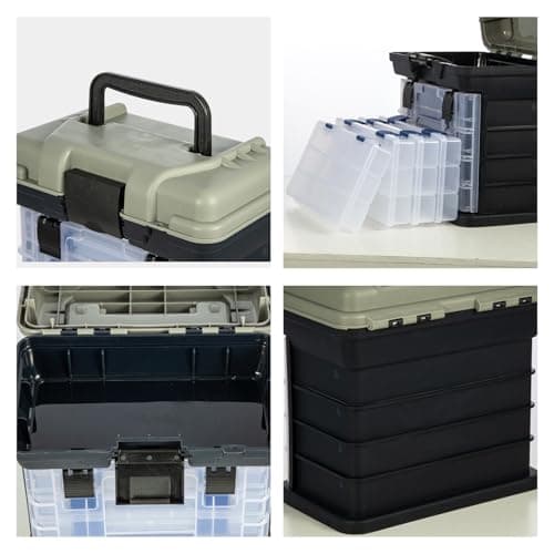 BREEZENEST Four-Tier Portable Tool Storage Case, Multi-Compartment Hardware Organiser Box with Adjustable Dividers, Lightweight Plastic Tool Box for DIY Tools, Screws, Accessories Storage — view 4