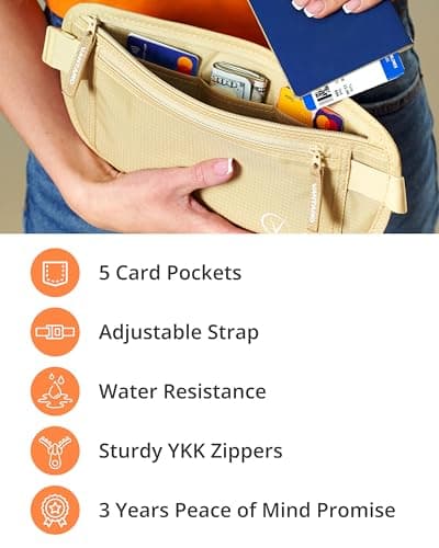 Vantamo Bum Bag with RFID, Ultra-Thin Money Belts for Travel Hidden Men, 2 Compartment Fanny Pack for Women Fits Passport & Phone to Protect Valuables, Waist Bag for Traveling, Hiking & Walks — view 5