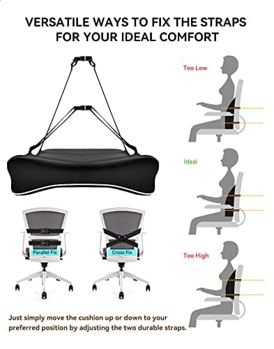 Travel Ease Ergonomic Lumbar Support Cushion, Memory Foam Back Support Cushion for Office Chairs with Skin-friendly Cover for Comfort (Black) — view 6