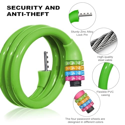 Ainiv Bike Lock, 4-Digit Password Bicycle Lock, 65cm (Green) — view 2