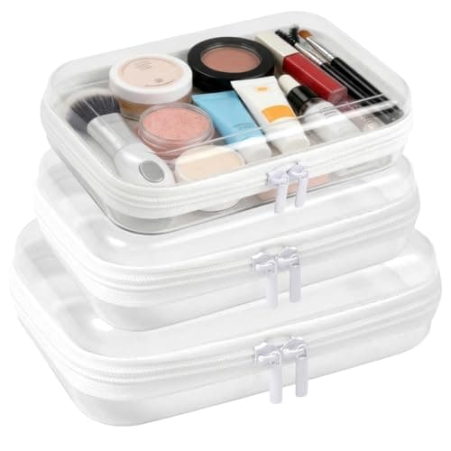 3PCS Clear Hard Shell Zipper Cases, Transparent PET Storage Cases with Double Zipper, Stackable Sealed Toy Storage Bags, Clear Busy Bags for Travel Toiletry Organiser, Makeup and Stationery