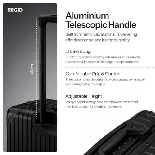 Riigid 20" Black Aluminium Cabin Suitcase, Hard Shell Carry On Luggage with Removable Wheels, Zipperless TSA Lock, 8 Spinner Wheels, Metal Travel Suitcase, Hand Luggage Cabin Bag — view 5