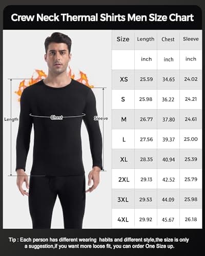 Men Thermal Long Sleeve Tops Crew Neck 4 Pack Black-Black-Black-White L — view 6
