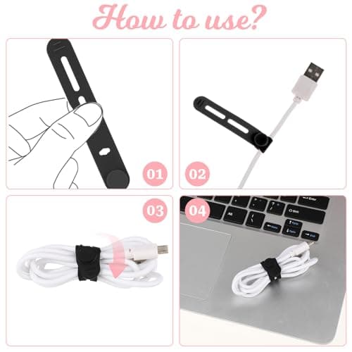 Molain Reusable Cable Ties, 20Pcs Adjustable Silicone Multifunctional Cable Straps Wire Organizer for Charging Cords Earphone Computer Wire Desk Cable Management Travel Accessories(Black+White) — view 5