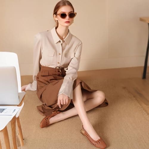 IBDPOSH Woven Slingback Flats for Women Square Toe Braided Sandals Comfortable Dressy Summer Shoes for Office and Travel, Brown, 3 UK — view 3