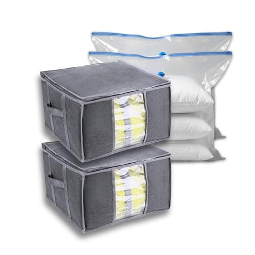 (2 pack) 40L Clothes Storage Bag with Zipper – Medium Foldable Storage Box with Clear Window & Reinforced Sides – Space Saving Organiser for Bedding, Duvets & Clothes – Includes Vacuum Storage Bag