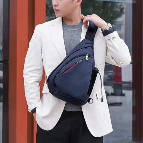 Men Fanny Pack, Wireless - Style Sling Bag for Outdoor Travel, Adjustable Shoulder Strap, Oxford Fabric, Lightweight Multifunctional Waist Pack for Hiking Biking Walking (Blue) — view 3