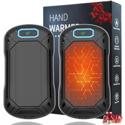 Hand Warmers Rechargeable 2 Pack, 6000mAh Portable Electric Pocket Hand Warmer Ultra-Thin Reusable Handwarmers with 3 Heat Levels for Outdoor/Indoor Winter Sports Gifts for Men, Women,Black