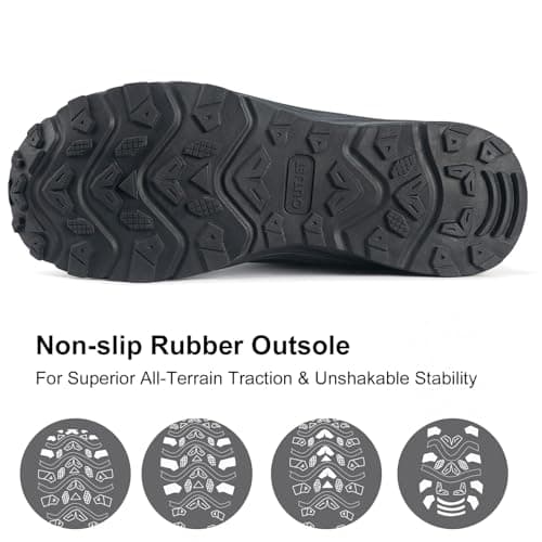 OUTJET Men's Waterproof Lightweight Cushioned Walking & Hiking Shoes – Anti-Slip Outdoor Trainers Black — view 3