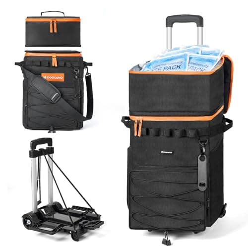 Odoland 72-Can Cooler Box on Wheels, Leakproof Insulated Soft Rolling Cooler Bag with Stable All Terrain Cart and Handle Collapsible for Camping Beach Fishing Picnic