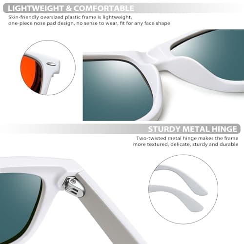 Joopin Square Sunglasses Polarised UV400 Protection Men Women White Orange — view 4