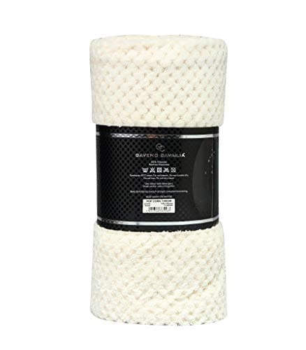 LIZZIE JACOBS Popcorn Waffle Honeycomb Style Luxurious Throws Super Soft Warm Cosy Sofa Settee Bed Fleece Blankets Non Allergenic Kids Adults Travel Blankets (Cream, Single - 130x150cm) — view 6
