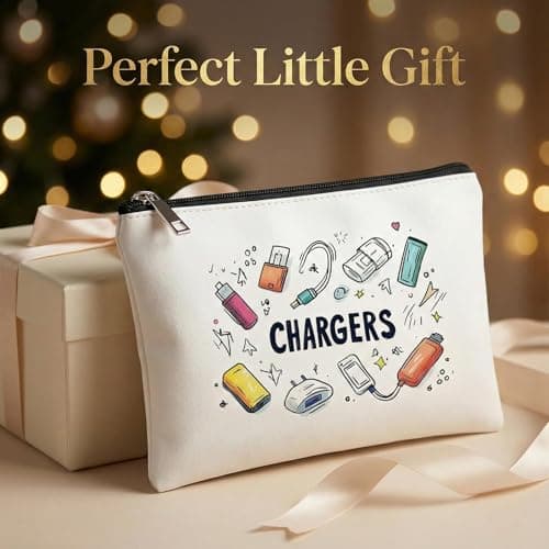 Charger Bag for Travel, White Synthetic Leather Zip Cable Organiser — view 5