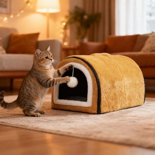 Winter Heated Cat Bed with Adjustable Temperature Control Detachable Semi Enclosed Design Arched Roof for Indoor Comfort Ideal Small Medium Breed Winter Home Travel Use (B, One Size) — view 5