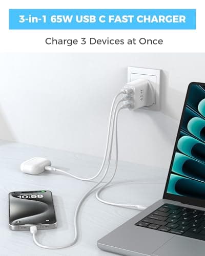 TOPADRE 65W USB C Charger, 3 Ports Fast Charger Plug with QC 4.0/PPS/PD 3.0 — view 3
