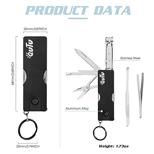 OUTU Keychain Nail Clippers Multitool, 8 in 1 EDC Utility Tool with Nail Clipper, Scissors, Tweezers, Gifts for Him Men Husband Dad Boyfriend (Black) — view 3
