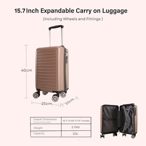 40 X 25 X 20 CM Underseat Cabin Trolley Detachable Wheels 1615 (Rose Gold) — view 5