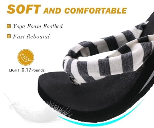 KuaiLu Flip Flops Women Fabric Support Sandals Beach Thong Black White 6 — view 4
