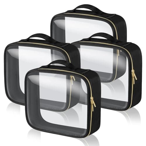 Aucuu 4 Pcs Clear Toiletries Bags, PVC Waterproof Pouch Bags, Portable Cosmetic Makeup Bags with Zippered, Wash Bag for Men, Women, Travel, Business, 19x16x5cm