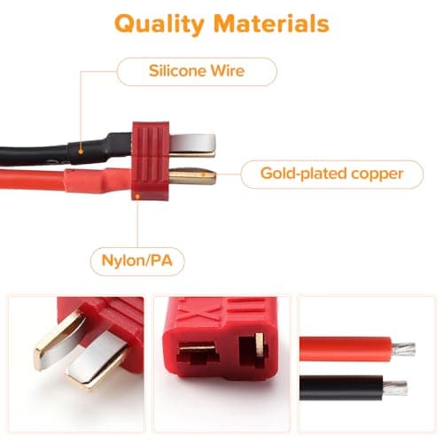 Lyeteung 3 Pairs Non-Slip T-Plug Connectors, Deans T Male Female Plug Connectors Adapter with 100mm 14 AWG Silicon Wire, for RC Lipo Battery — view 3