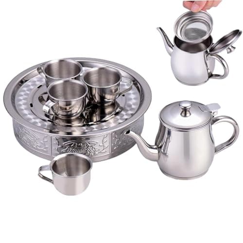 Stainless Steel Tea Set 70ml Cups Filter Screen Pretend Play Toy