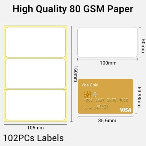 102 Plain White Sticky Labels Stickers 100 x 50 mm Blank Self Adhesive Address Sticker Packing Shipping Postage Envelope Storage Box Jars Parcel Label for Thermal Inkjet Ribbon Printer (Pack of 3) — view 3