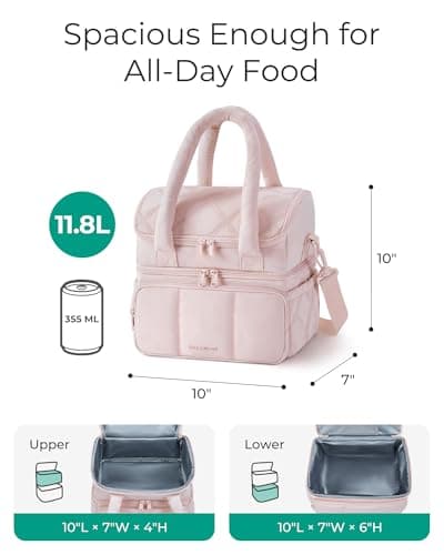 bagsmart Insulated Lunch Bags for Women, 6.7L Portable Lunch Box with Shoulder Strap Reusable Cooler Bag, Puffy Thermal Lunch Tote for Work/School/Picnic/Travel — view 3
