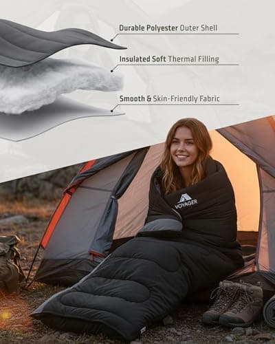 Voyager Sleeping Bag for Adults – Lightweight & Compact, Waterproof, 3-4 Season Warm & Cold Weather, Machine Washable, Ideal for Camping, Hiking & Backpacking, 220x30x80cm — view 5