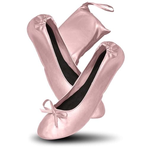 After Party Shoes with Foldable Bag Roll Up Shoes for Women Rose Gold