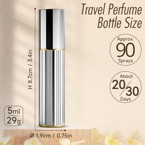 Perfume Atomiser, 5ml Perfume Travel Bottle, Refillable Perfume Bottle Mini Atomiser Spray Perfume Dispenser Refill Bottle fits Purse Handbag Pocket Luggage for Women and Men (Silver) — view 2