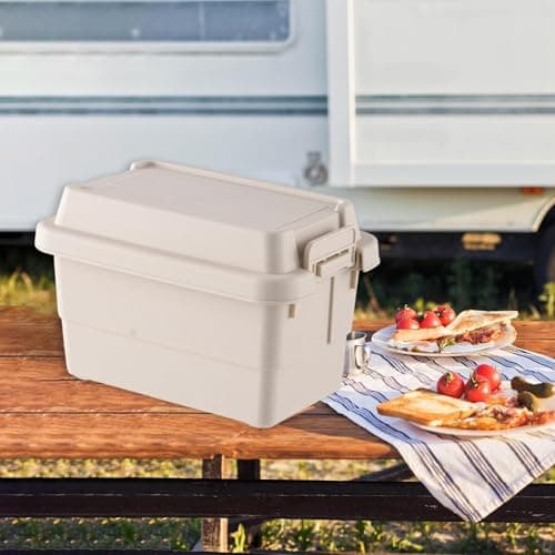 AMSLSIU Foldable Outdoor Storage Box Camping Travel Hiking Barbecue BBQ Car Trunk Organizer, Beige, Medium — view 6