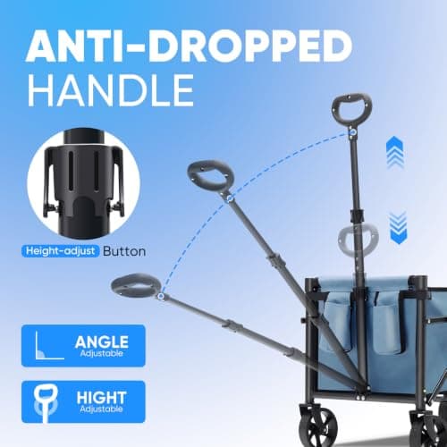 Sekey 220LBS Folding Festival Trolley on Wheels, Heavy Duty Camping trolley with All-Terrain Wheels, Portable Beach wagon, Adjustable Handle, Space-Saving Cart for Shopping Outdoor - Blue — view 5