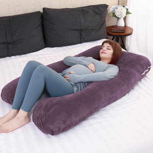 U Shaped Full Body Pregnancy Pillow with Removable Cover for Maternity Women,Pregnancy Pillows for Sleeping,Support for Back, Legs, Belly,55 Inch Pregnancy Pillow for Women (Cotton, Dark Purple) — view 6