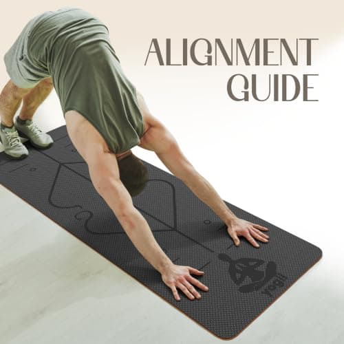Yogii Yoga Mat - Non-Slip 6mm Thick TPE & Travel-friendly Yoga Mat - Perfect for Home & Gym Exercise Fitness & Pilates - With Laser Alignment Guides (Black/Orange) for Men & Women — view 5