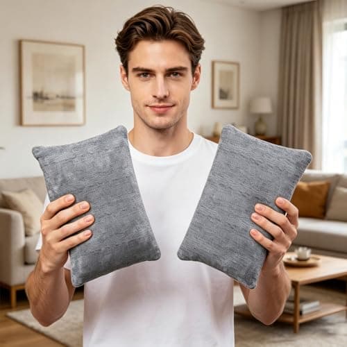 KFSCIP 2 Pcs Small Pillows, Two Pack Mini Cushions with Covers Included, Compact Travel Pillow for Office and Home Support, Knee Pillow for Joint Comfort, 28 x 18 cm Size, Grey Velour Fabric — view 6