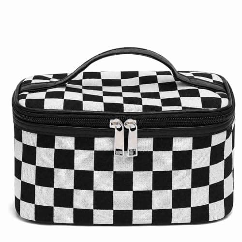 Travel Make Up Bag, Black and White Chequered Vanity Case, 1-Piece