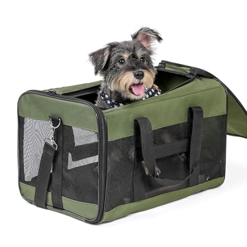 Conlun Dog Carrier Soft Sided, Large Cat Carrier with Inner Safety Leash, Pet Transport Carrier for Large Cats and Medium Dogs up to 10 KG, Collapsible Travel Puppy Carrier Bag -Green, L
