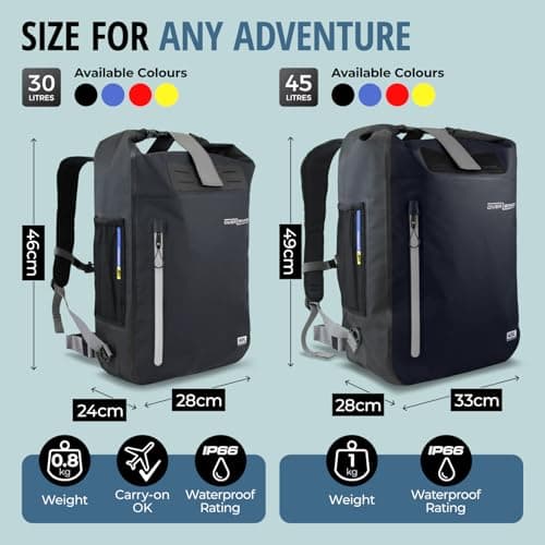 OverBoard Black Explorer Waterproof Backpack 30L Bundle| Roll Top Floating Dry Bag for Kayaking, Beach, Boating, Hiking, Rafting| Includes Waterproof Phone Case and Backpack Organiser (Black,30 Litre) — view 3
