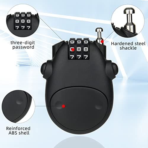 NBYT Luggage Locks Wire Combination Lock Cable Retractable for Multiple Travel Cases, Cycling Helmets Adjustable Cable Lock with Scratch-Resistant Ideal for Strollers, Playground Sports Bags — view 3