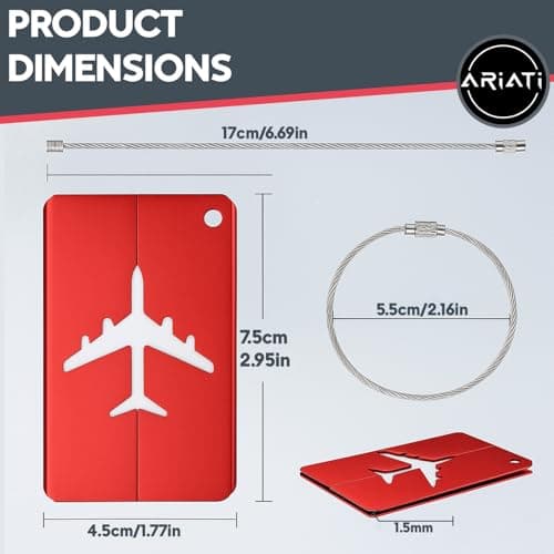 5-Pack Aluminium Luggage Tags with Steel Loop & Waterproof Name ID Card – Durable Suitcase Labels for Travel Bags, Checked Luggage, Backpacks & Laptop Cases (7.5 x 4.5 cm, 5 Colours) — view 4