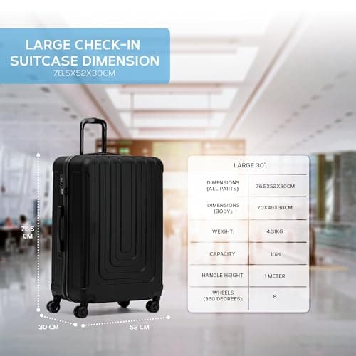 Flight Knight Premium Lightweight Suitcase - Built-in TSA Lock - 8 Spinner Wheels - ABS Hard Shell Check in Highly Durable Luggage - Large - 76.5x52x30cm — view 3