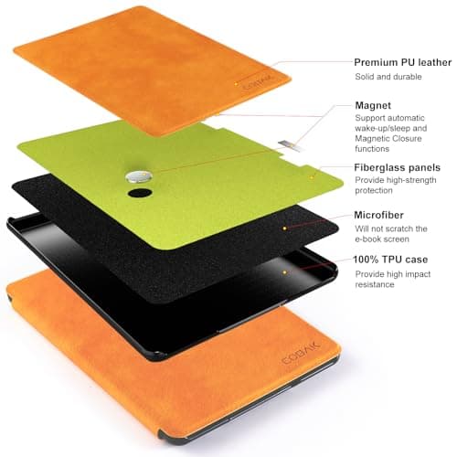 CoBak Wireless Charge Converter Case for 7" Kindle Paperwhite 12th Gen 2024 and Kindle Colorsoft, Qi-Enabled, Compatible with iPhone MagSafe/PopSockets Grip/Anker Wireless Charging Pads, Orange — view 3