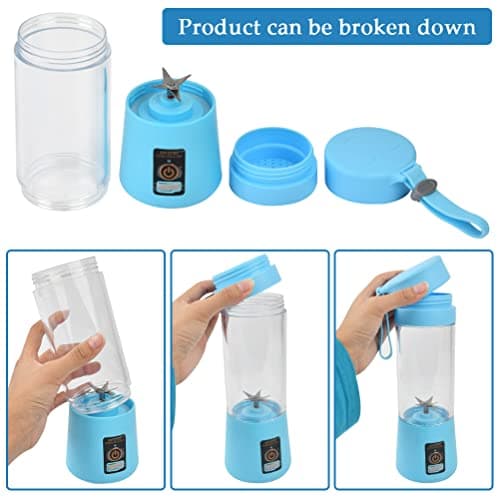 TIMESETL Portable Blender, Personal Blender Portable Juicer Cup Fruit Mixer USB Charger Mini Juice Blenders for Smoothies and Shakes,with 6 Power Blades Travel Blenders for Travel Gym Outdoor — view 3