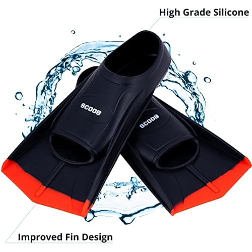 Swimming Training Fins Swim Flippers Travel Size Short Blade For Snorkeling Diving Pool Activities. Open Water Equipment for Men, Women & Children New Bright Colours + Mesh Bag (36-38 M, black-red) — view 4