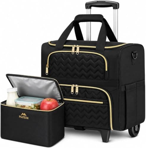 MATEIN 15.6 inch Rolling Teacher Bag with Insulated Lunch Bag, Black